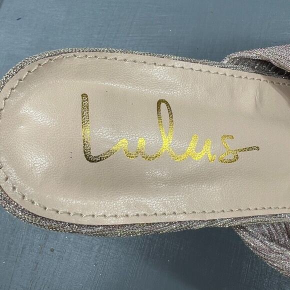 Lulus Dorothea Taro Shimmer Knotted High Heel Sandals Size 8.5 - Picture 12 of 15